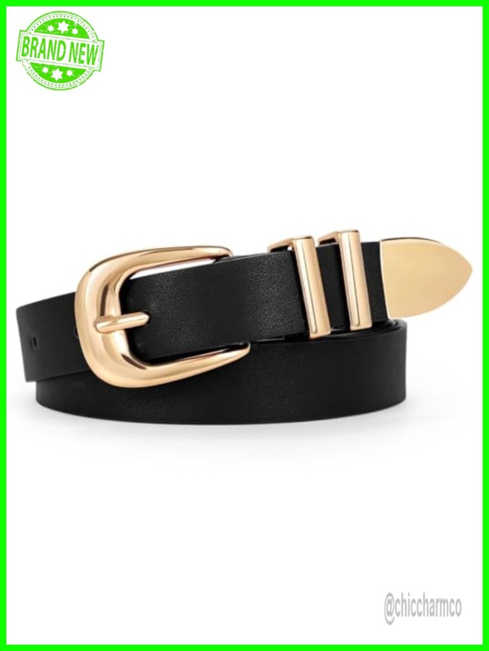 Women's PU Leather Waist Belt with Gold Buckle, Vintage Western Style